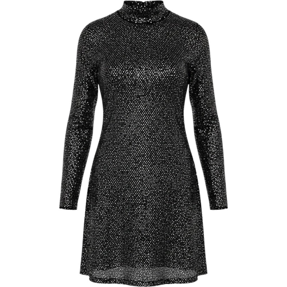 Elodie Sheath Womens Black Metallic Dot Mock Neck Long Sleeve Mini Dress Large